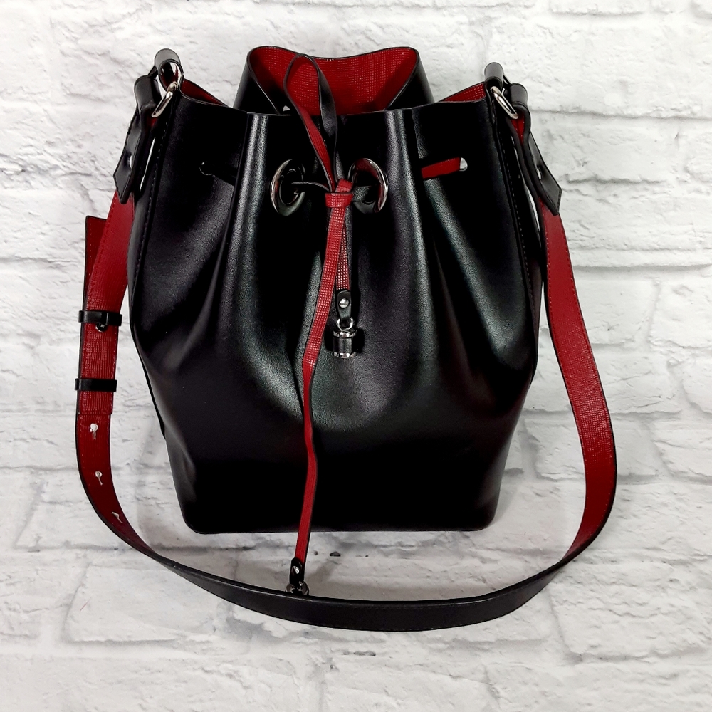 Zara black leather bucket bag